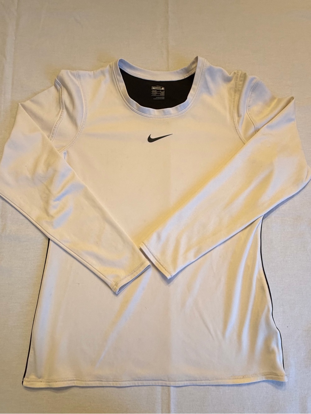 Nike Men’s Long Sleeve White Performance Top with Black Swoosh